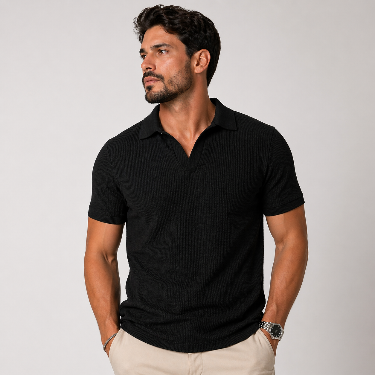 Close da textura e gola da Polo Italiana